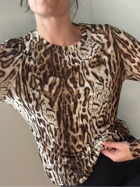 INC vintage mesh lined Women’s Animal Print Long-Sleeve Top